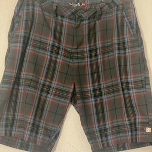 Quiksilver Mens Plaid Golf shorts- size 34 - grey/black/blue/red plaid